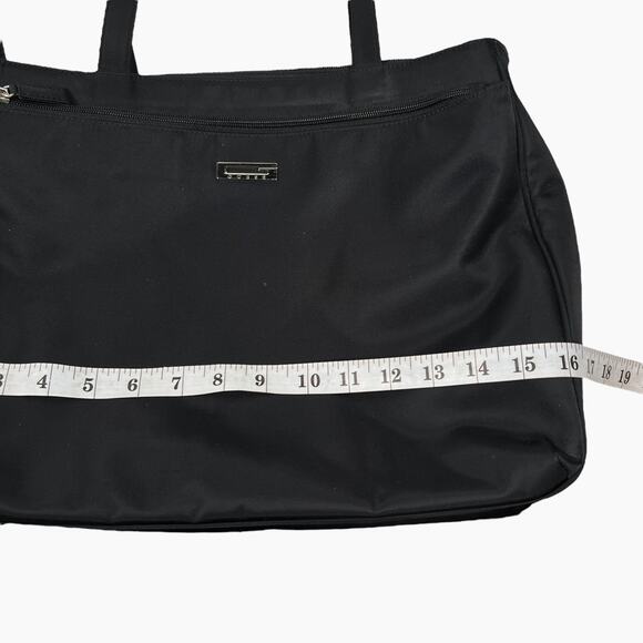 Vintage Guess Shoulder Bag Black Nylon Tote Double Handle Silver Tone Logo Y2K - Picture 9 of 11